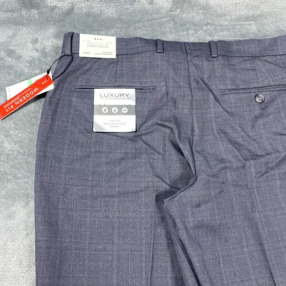 Perry Ellis Portfolio Modern Fit Dress Pants Mens 34x29 Plaid Luxury Performance